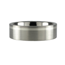 Load image into Gallery viewer, 6mm Titanium Band with Offset Silver Inlay Satin Finish