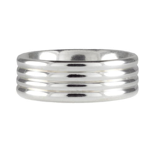 8mm wide Band in 18ct White Gold with 3 Grooves