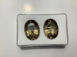 Pair of Oval Smokey Quartz Laser Cut Loose Stones 22x16mm