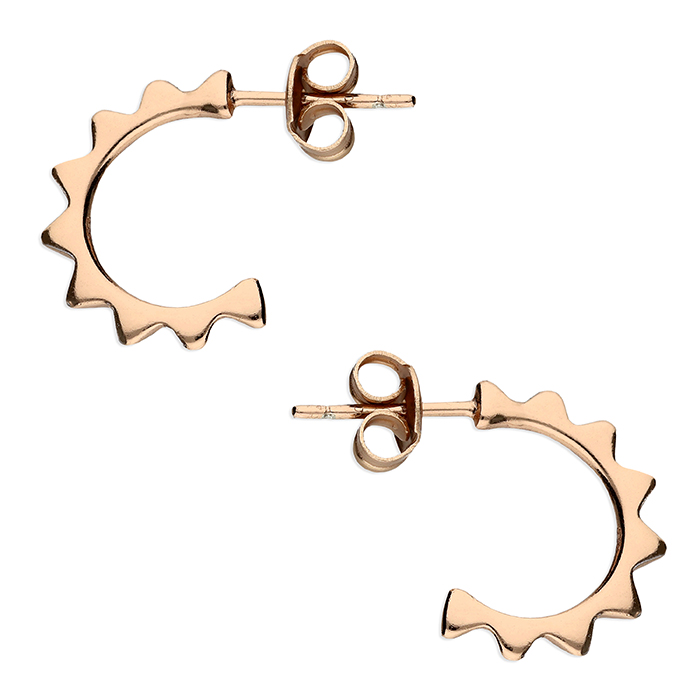 Starburst Small Hoop Stud Earrings Rose Gold Plated