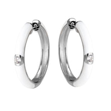 Load image into Gallery viewer, White Enamel Hoop Earrings in Silver