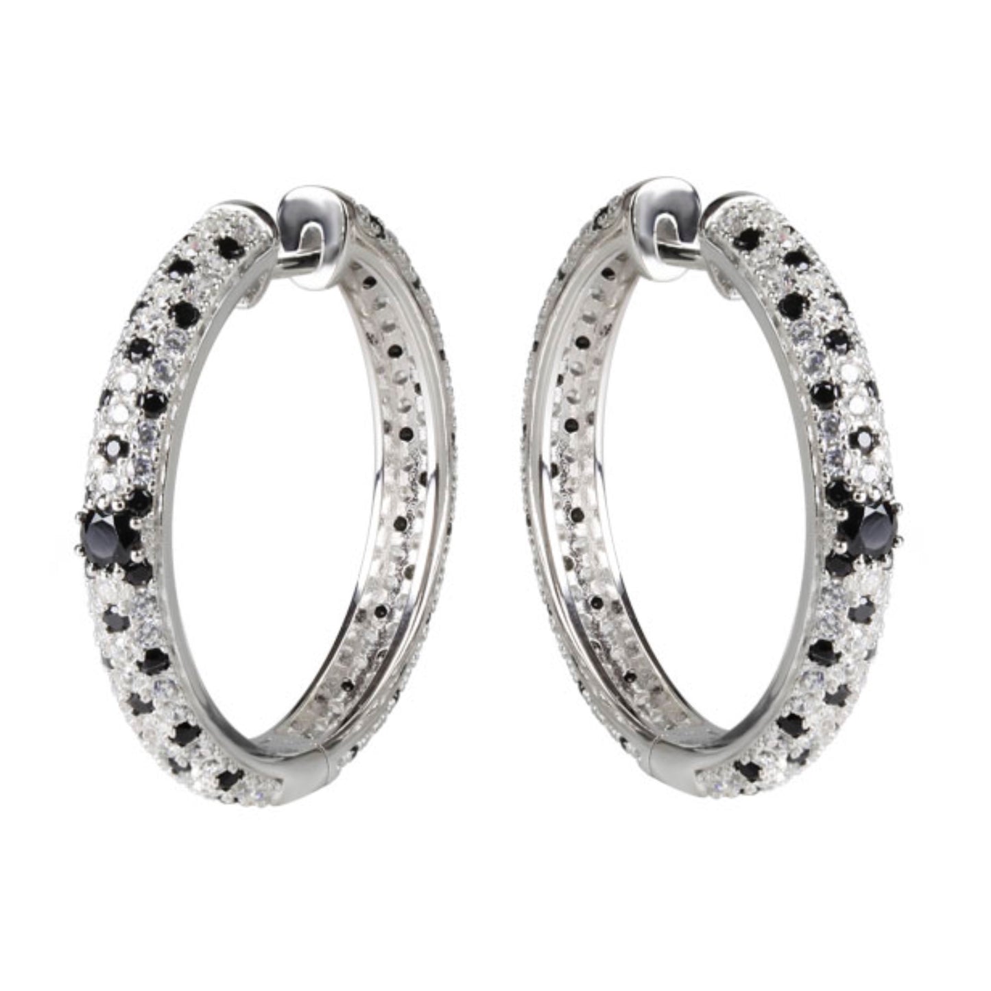 Black and White Hoop Earrings in Silver