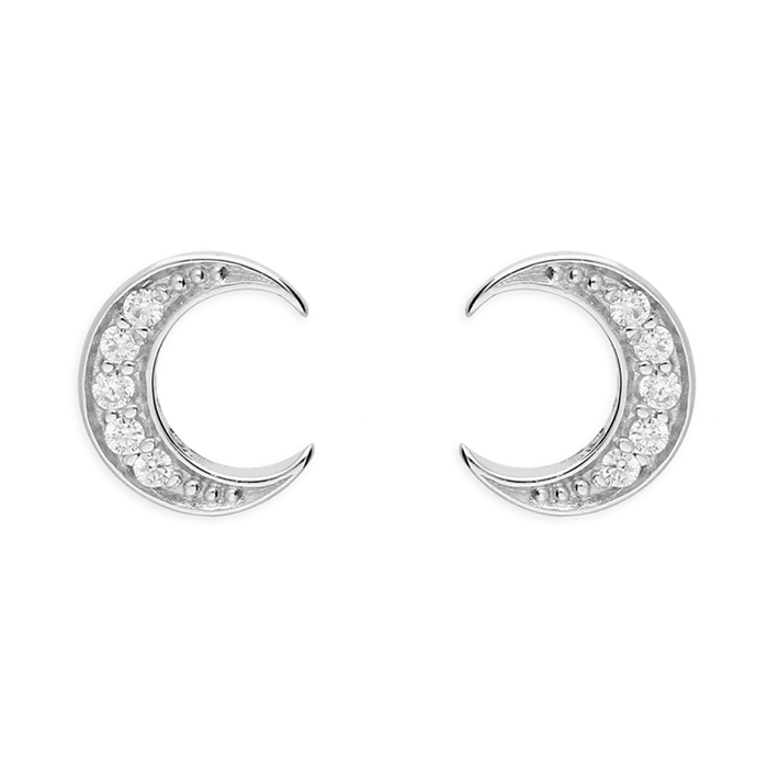 Crescent Moon Stone set Stud Earrings