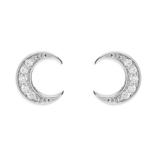 Crescent Moon Stone set Stud Earrings