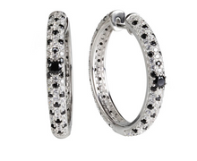Load image into Gallery viewer, Black and White Hoop Earrings in Silver