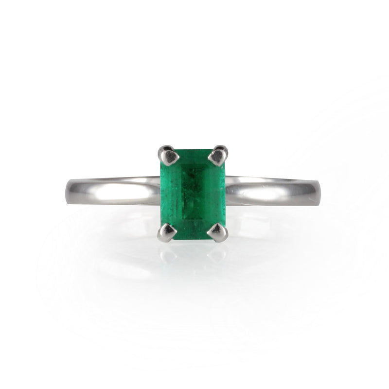 Emerald Cut Emerald Palladium Engagement Ring