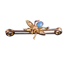 Load image into Gallery viewer, Antique 9ct Edwardian Insect Fly Pin Brooch Pearl, Turquoise &amp; Ruby