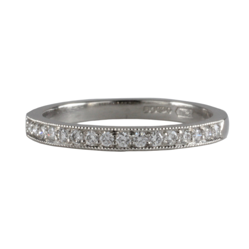 Platinum Half Eternity Ring 1.8mm wide Round Brilliant Diamonds 0.17tcw micro Pave Milgrain