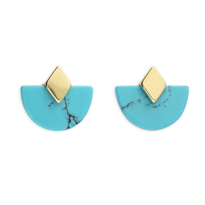 'Deco Geometric' Turquoise Stud Earrings Gold Plated