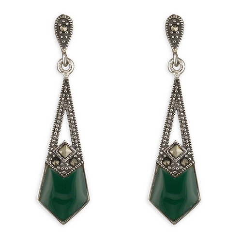 Art Deco Style Green Agate Earrings