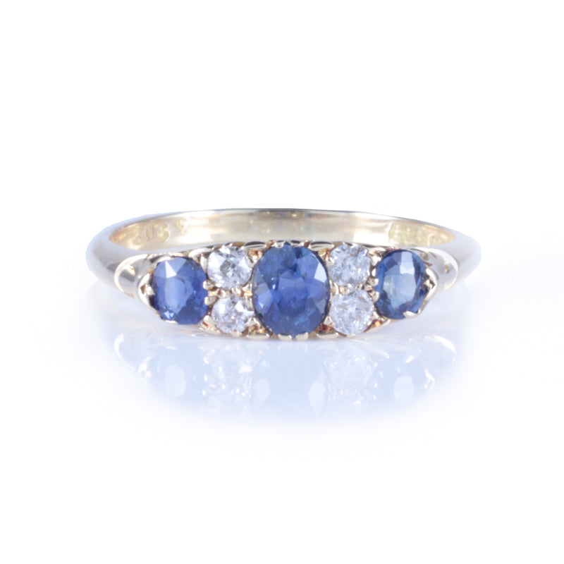 Antique Victorian Sapphire and Old cut Diamonds in 18ct Yellow Gold Ring