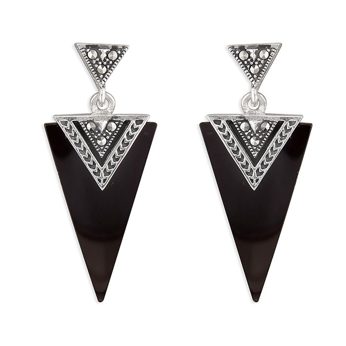 Art Deco Style Black Chalcedony Earrings