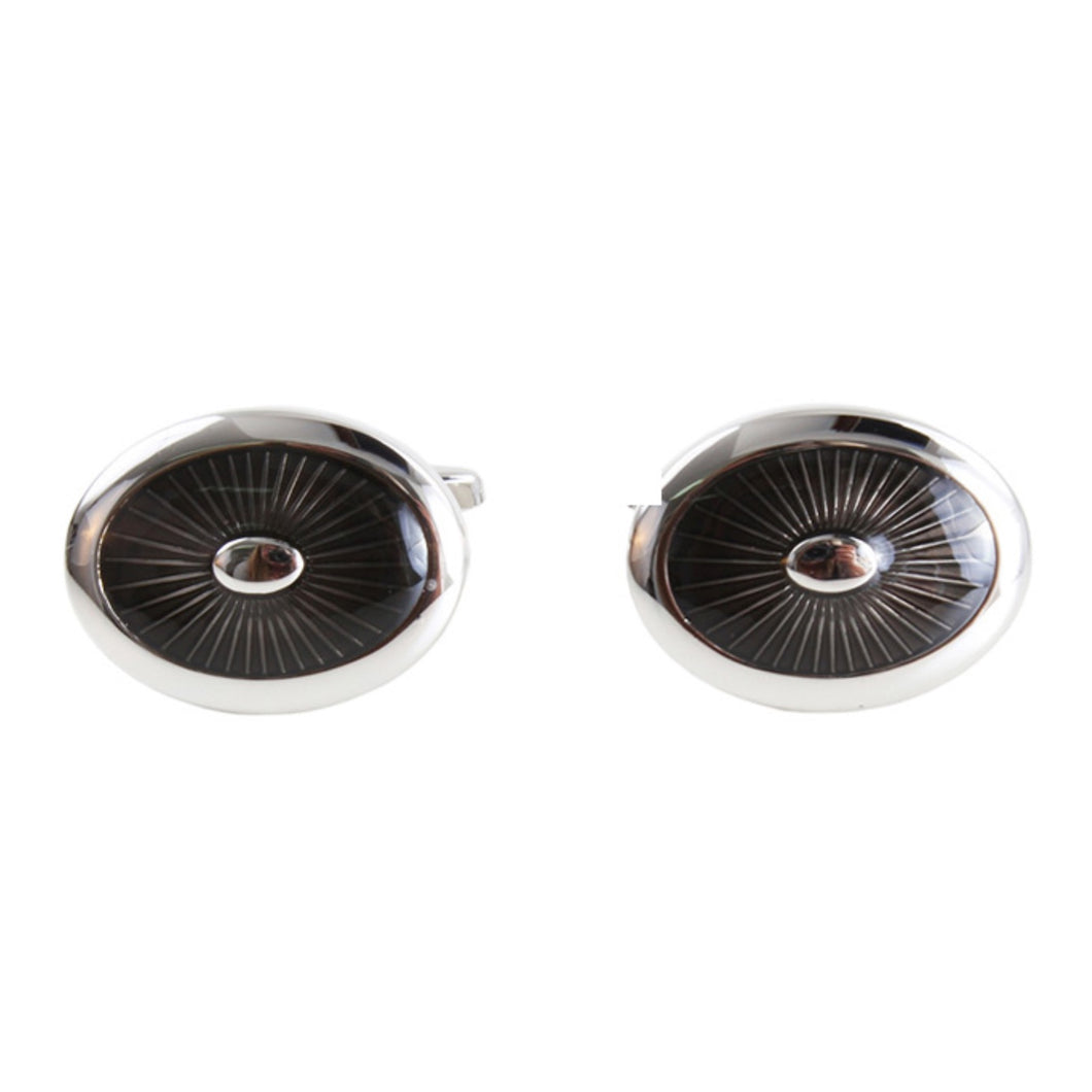 Starburst Enamel Black Art Deco style Oval Cufflinks