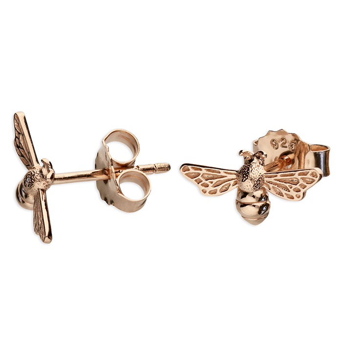 Small Bee Stud Earrings Rose Gold Plated