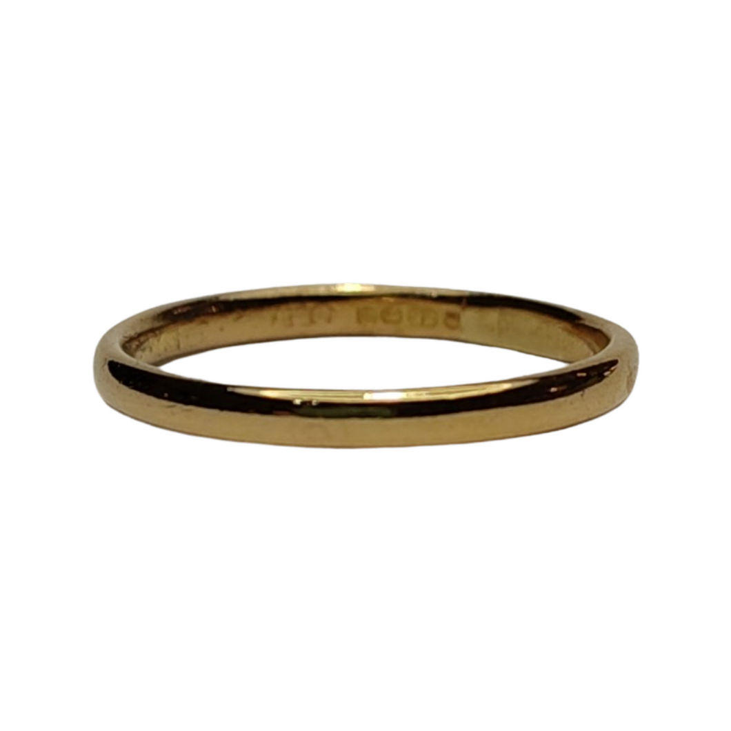 c.1952 Vintage 22ct Yellow Gold Fine Band 2.2mm Wide