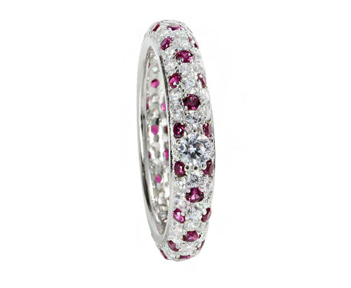 Fully Set Pavé CZ Ring with syn. Red Rubies