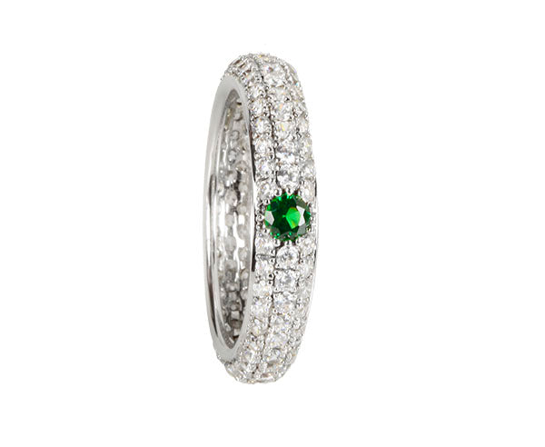 Fully Set Pavé CZ Ring with Syn. Green Spinel